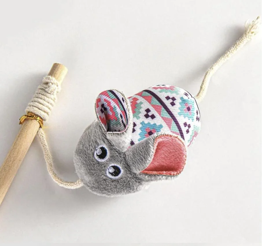 New Mouse Tickle Rod Extended Cat Toy Pet Supplies Feather Bell Wooden Tickle Rod